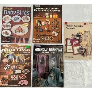 Vintage Cross-Stitch & Plastic Canvas‎ Craft Pattern Booklets Set/5